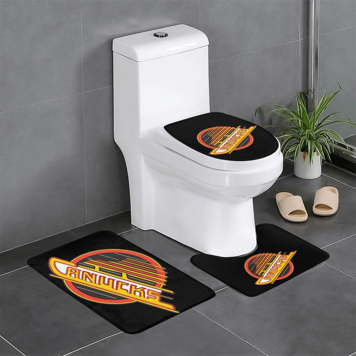 Home Decor Vancouver - バンクーバーホッケー - レトロカナックススケート3ピースバスマットバスルームセットトイレ蓋カバーホームデコレーション滑り止めカーペットフロアラグ