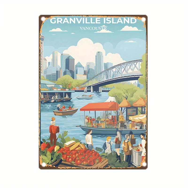 Home Decor Vancouver - グランビルアイランドバンクーバーメタルブリキ看板、ヴィンテージ芸術的壁飾り、ホームガーデンバーファームオフィス装飾、鉄工芸品