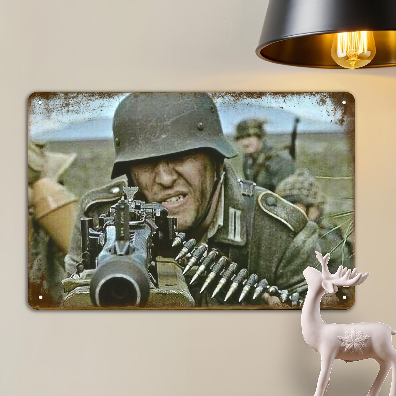 Germany Home Decor - 第二次世界大戦時のドイツの写真のブリキ看板 - MG42機関銃を持つ兵士** 金属製壁飾り デコレーションサイン ギフトアイデア