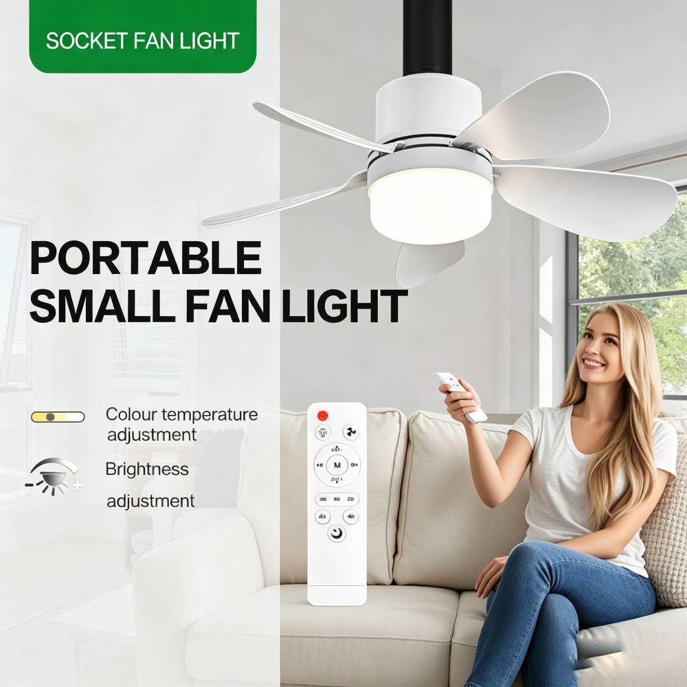 Home Decor Lighting - リモコン付きソケットファンライト、LED付き小型シーリングファン、E26/E27+B22コードレスライトスクリューファン（キッチン、寝室、小部屋用）