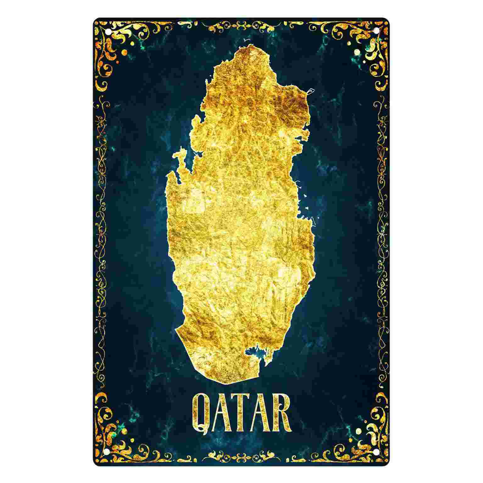 Home Decor Qatar - 2Dフラット1個入り「カタールゴールドマップ」メタルウォールサイン装飾品、家庭、カフェ、ガレージ、寝室、ポーチ、庭用