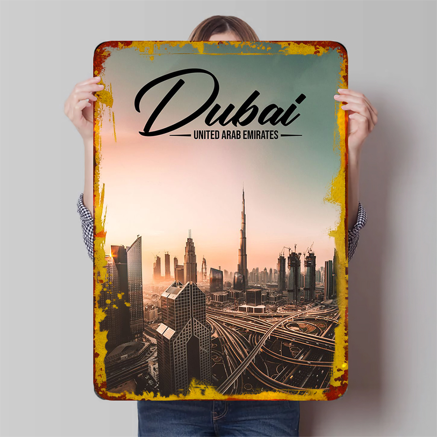 Home Decor Uae - ドバイの都市景観メタルウォールアートUAEスカイライン装飾モダンホームオフィスリビングルーム用デコレーション