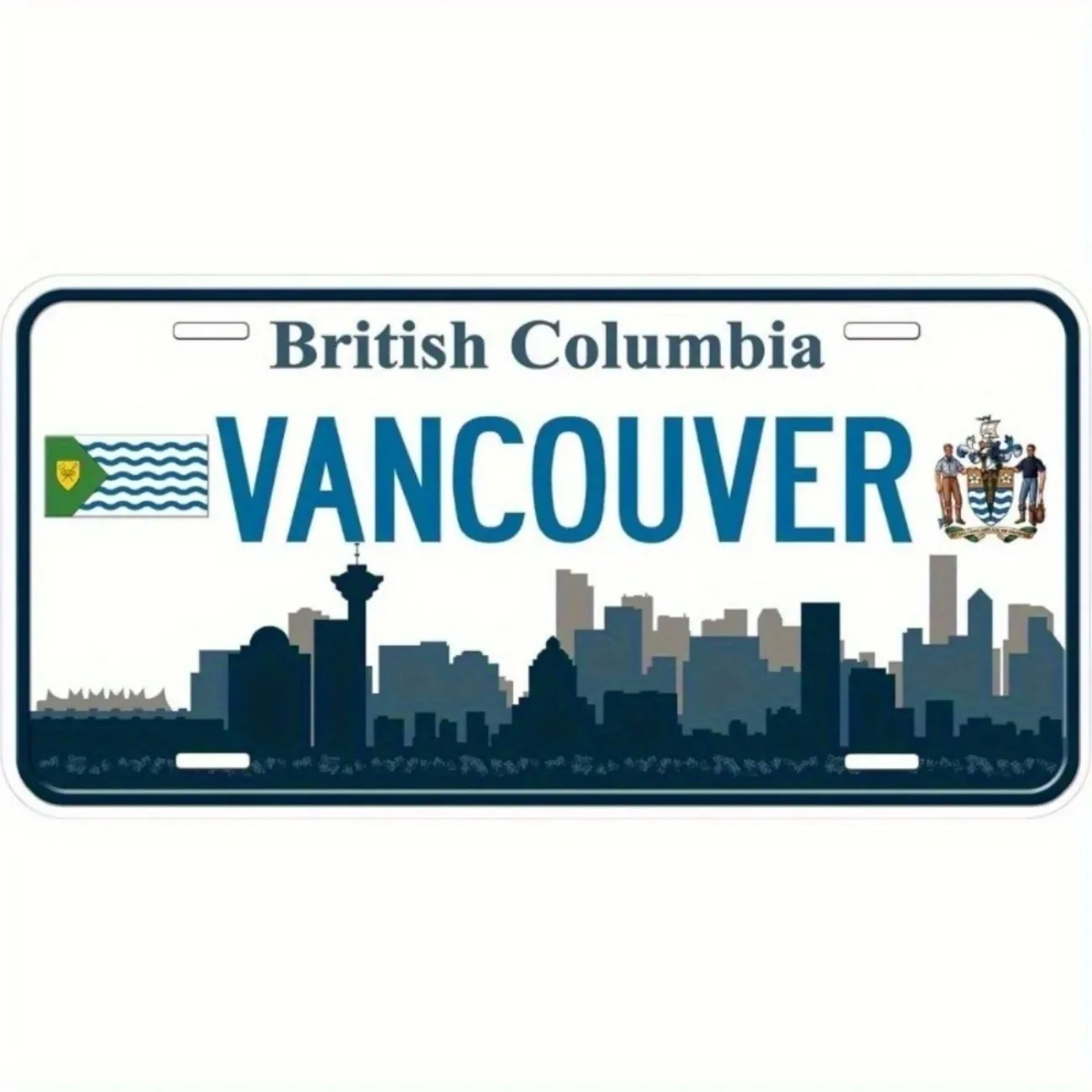 Home Decor Vancouver - 1個 [2Dフラット] バンクーバー BC レトロスカイラインエンブレム アルミ製ナンバープレート
