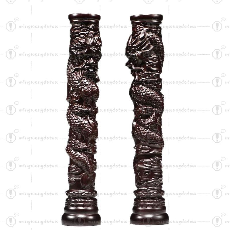 Home Decor Statue - ローズウッド彫刻龍柱像、中国の十二支の龍の置物、家庭用およびワインキャビネット用、無垢材工芸品、父の日ギフト