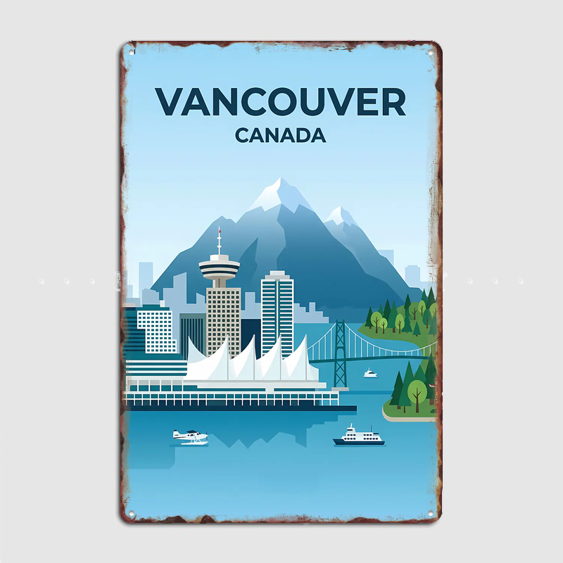 Home Decor Vancouver - バンクーバーカナダスカイライン旅行風景ポスターレトロガレージクラブバー屋内壁ヴィンテージポスタールーム装飾家の装飾