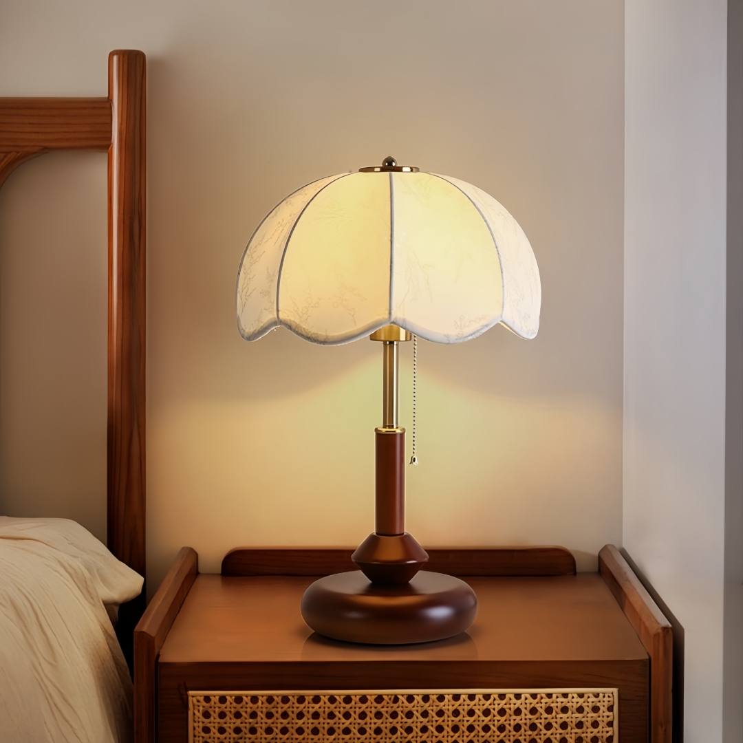 Home Decor Lighting - ヴィンテージスカラップドームテーブルランプ寝室ナイトスタンド書斎玄関用プルチェーンレトロ暖かいクラシックホームアクセント装飾照明