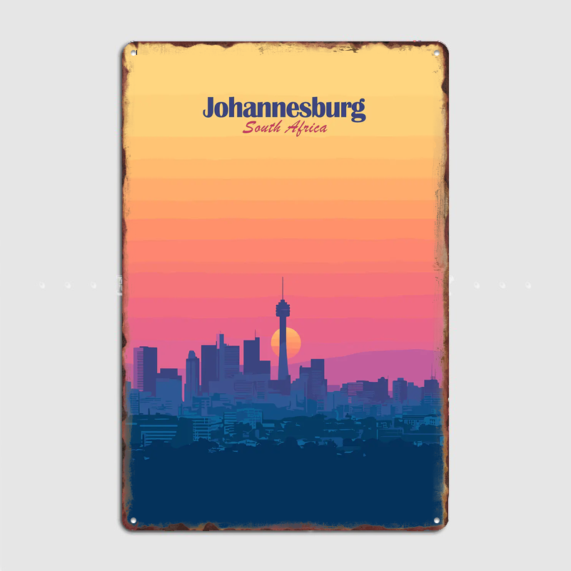 Home Decor Johannesburg - ヨハネスブルグのスカイライン日没旅行風景ポスターレトロガレージクラブバー屋内壁ヴィンテージポスタールーム装飾家の装飾