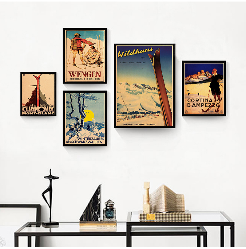 Home Decor Canada - カナダのスキーキャンバスキャンバス絵画スキーヴィンテージのクラフトポスターコーティングされた壁のステッカー家の装飾ギフト