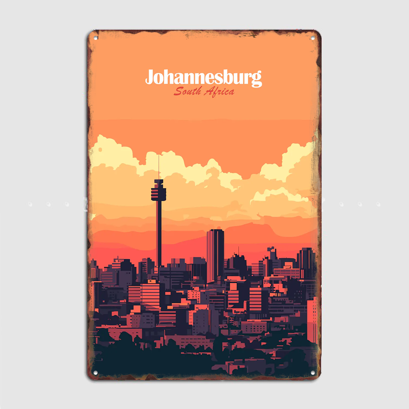 Home Decor Johannesburg - ヨハネスブルグのスカイライン旅行風景ポスターレトロガレージクラブバー屋内壁ヴィンテージポスタールーム装飾家の装飾