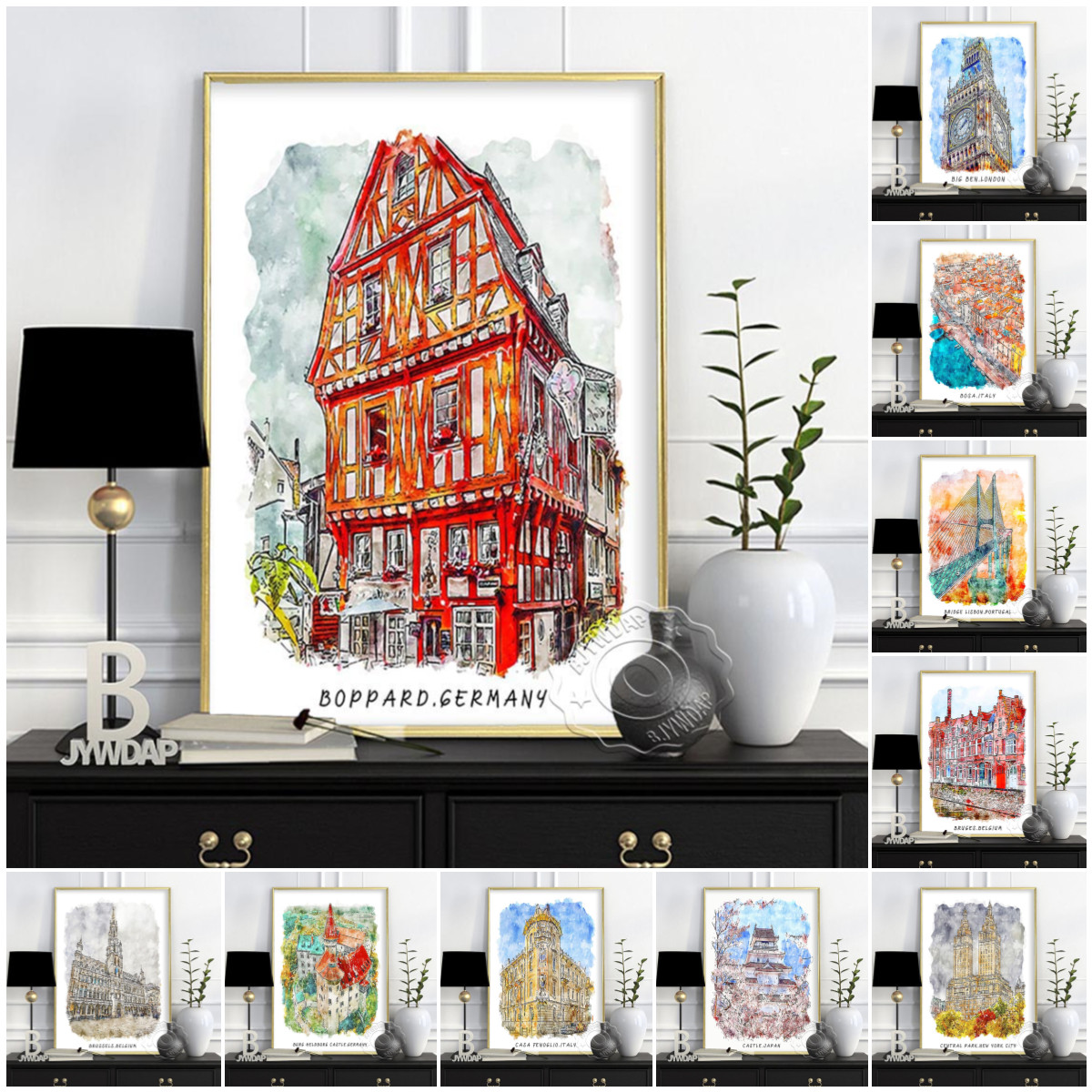 Germany Home Decor - 世界都市旅行ポスター,ロンドン,デンマーク,ドイツ,壁画,ベルギー,パリ,ローマ,日本,レトロ,家の装飾