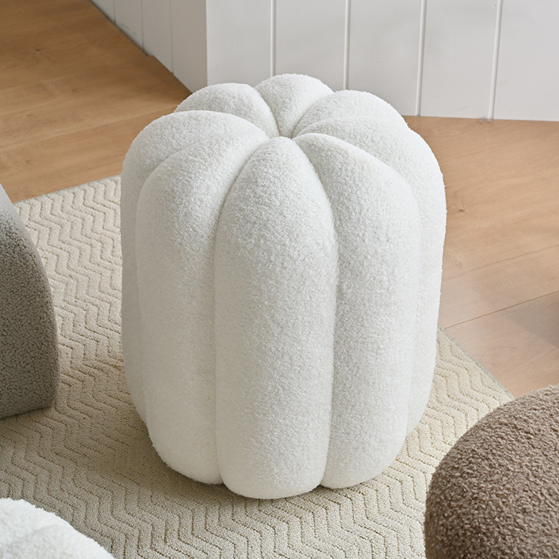 Home Decor Furniture - シンプルなバニティスツールカボチャの形テディベルベット無垢材フレームバニティスツールクリーミーな高級モダンな寝室の家具装飾