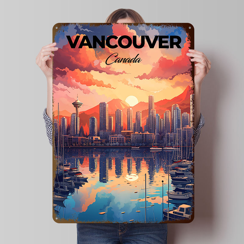Home Decor Vancouver - バンクーバー旅行プリント印刷ポスターカスタマイズされたレトロな壁アートヴィンテージメタルサイン、部屋、家の装飾、ゲームハウス用