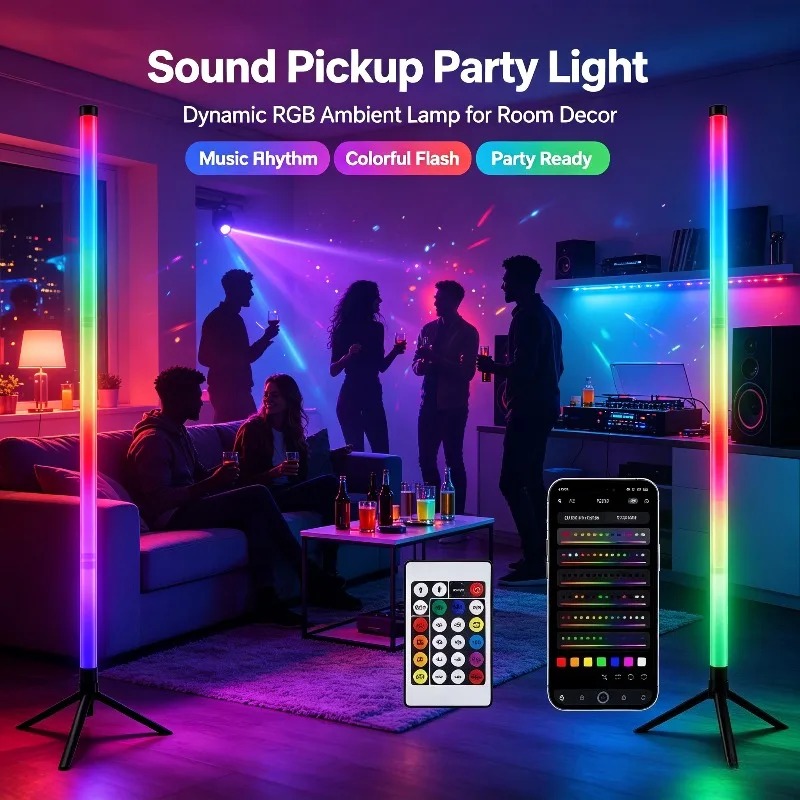 Home Decor Lighting - 2個セット 120CM RGBフロアランプ、音に反応するLEDコーナーライトバー、ゲーミングルーム、寝室、eスポーツセットアップ用アンビエント照明