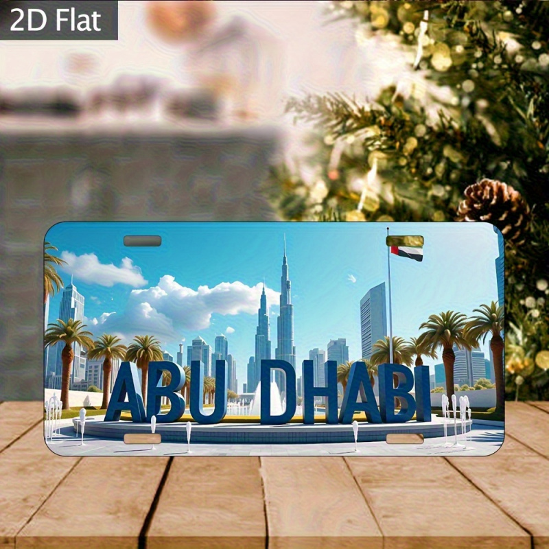 Home Decor Uae - アルミ製ヴィンテージアブダビナンバープレート（ブルジュ・ハリファ＆UAE旗付き）レトロメタルティンサイン壁飾り（家庭用、バー、男性向け）
