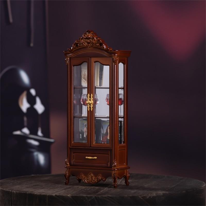 Home Decor Furniture - 1/12 ドールハウスヴィンテージシミュレーション収納キャビネットディスプレイ食器棚モデル人形ホームリビングルームワインキャビネット家具装飾おもちゃ