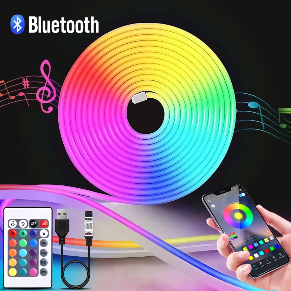 Home Decor Lighting - 1-5m RGB LEDネオンストリップライト 5V USBフレキシブルロープライト アプリリモコン
