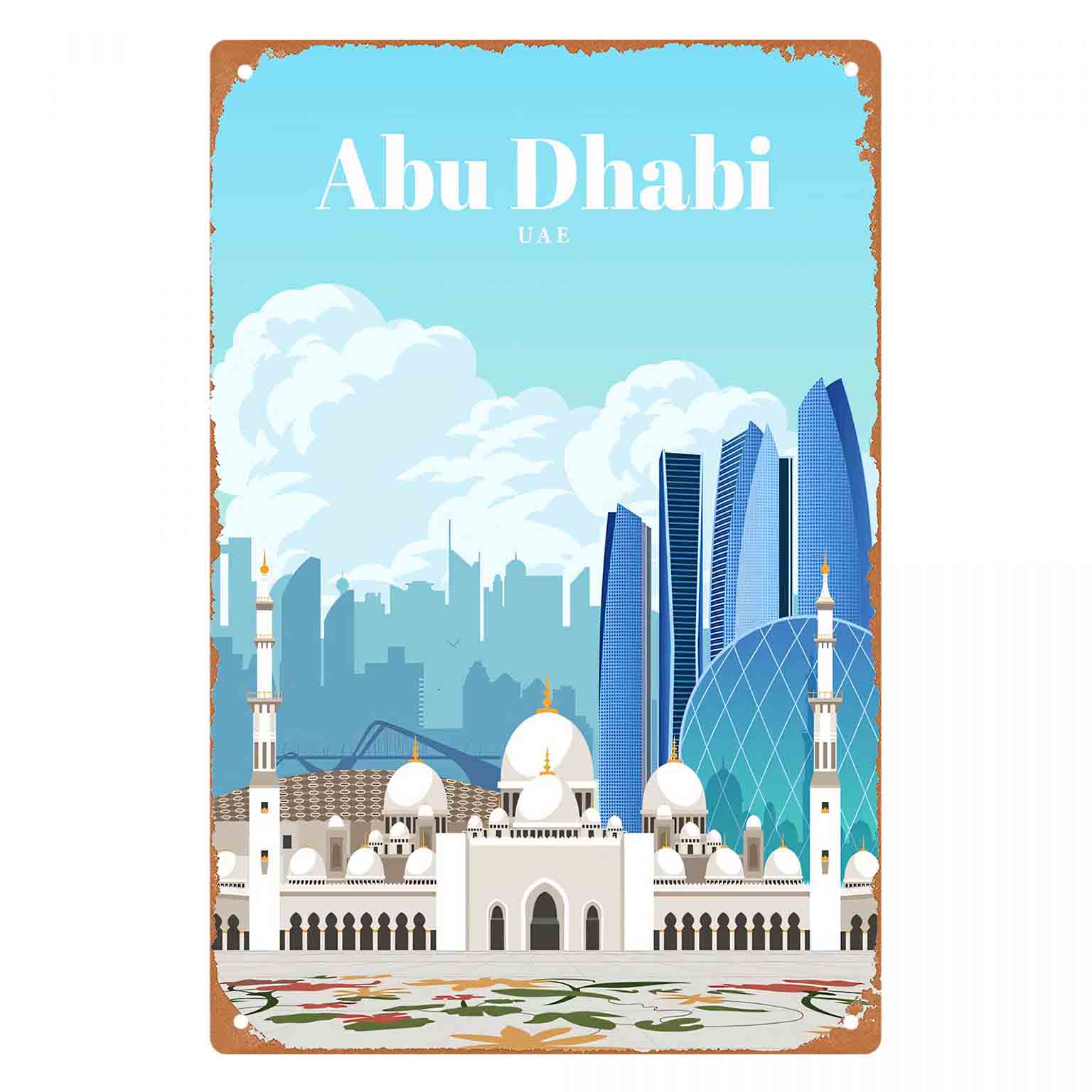 Home Decor Uae - 2Dフラット1個入りアブダビUAEスカイラインメタルウォールサイン装飾品、家庭、カフェ、ガレージ、寝室、ポーチ、庭用