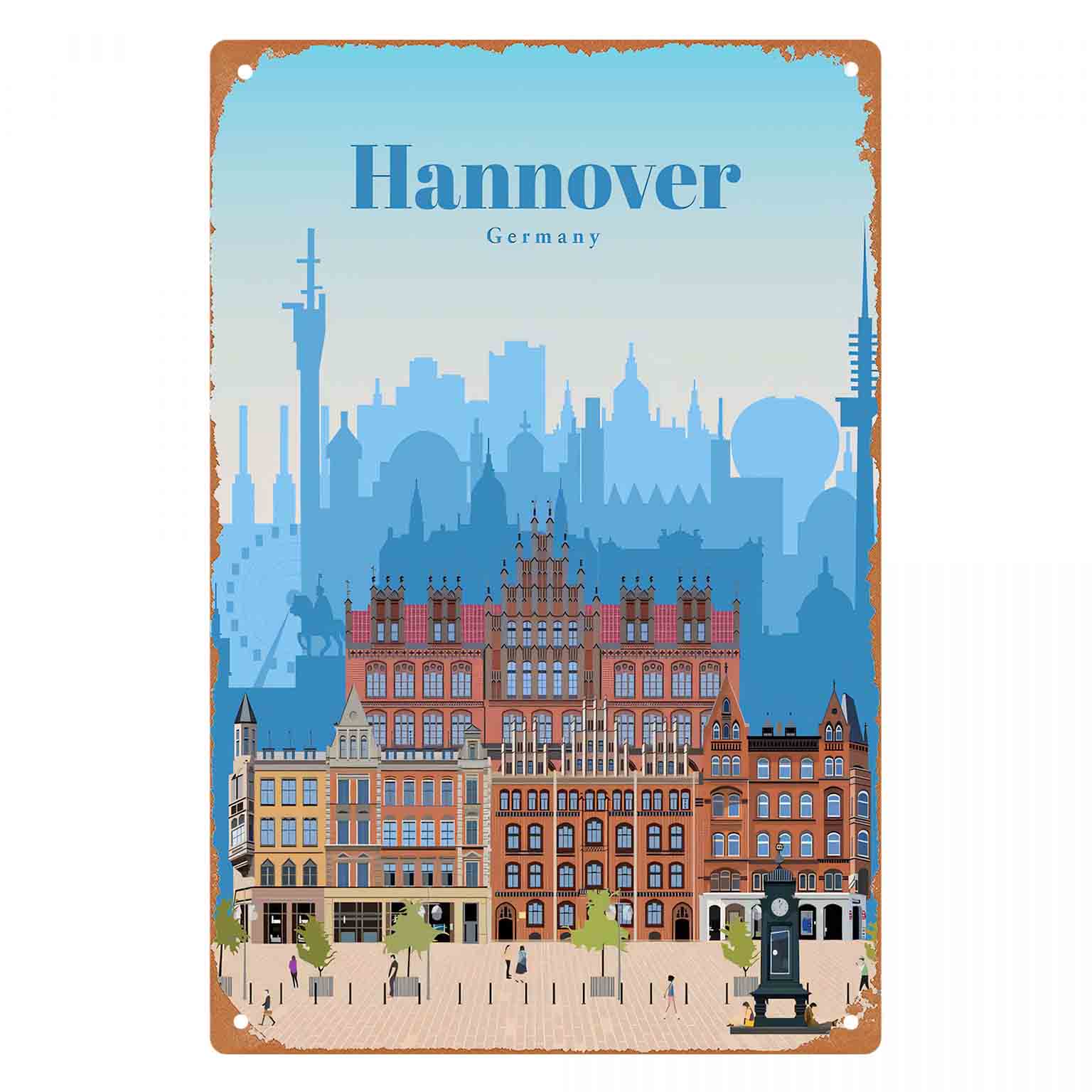 2D フラット 1 個「ハノーバー ドイツ都市風景」金属製壁 - Germany Home Decor のレビューと価格