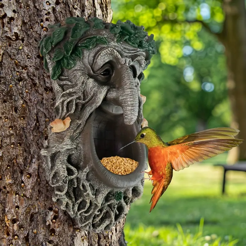 屋外庭園用ツリーフェイス型野鳥用餌入れ、大きな口のキノコ型ツ - Home Decor Statue のレビューと価格