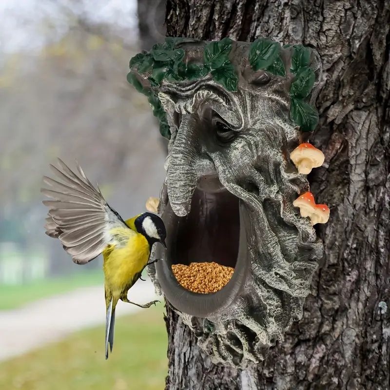屋外庭園用ツリーフェイス型野鳥用餌入れ、大きな口のキノコ型ツ - Home Decor Statue のレビューと価格