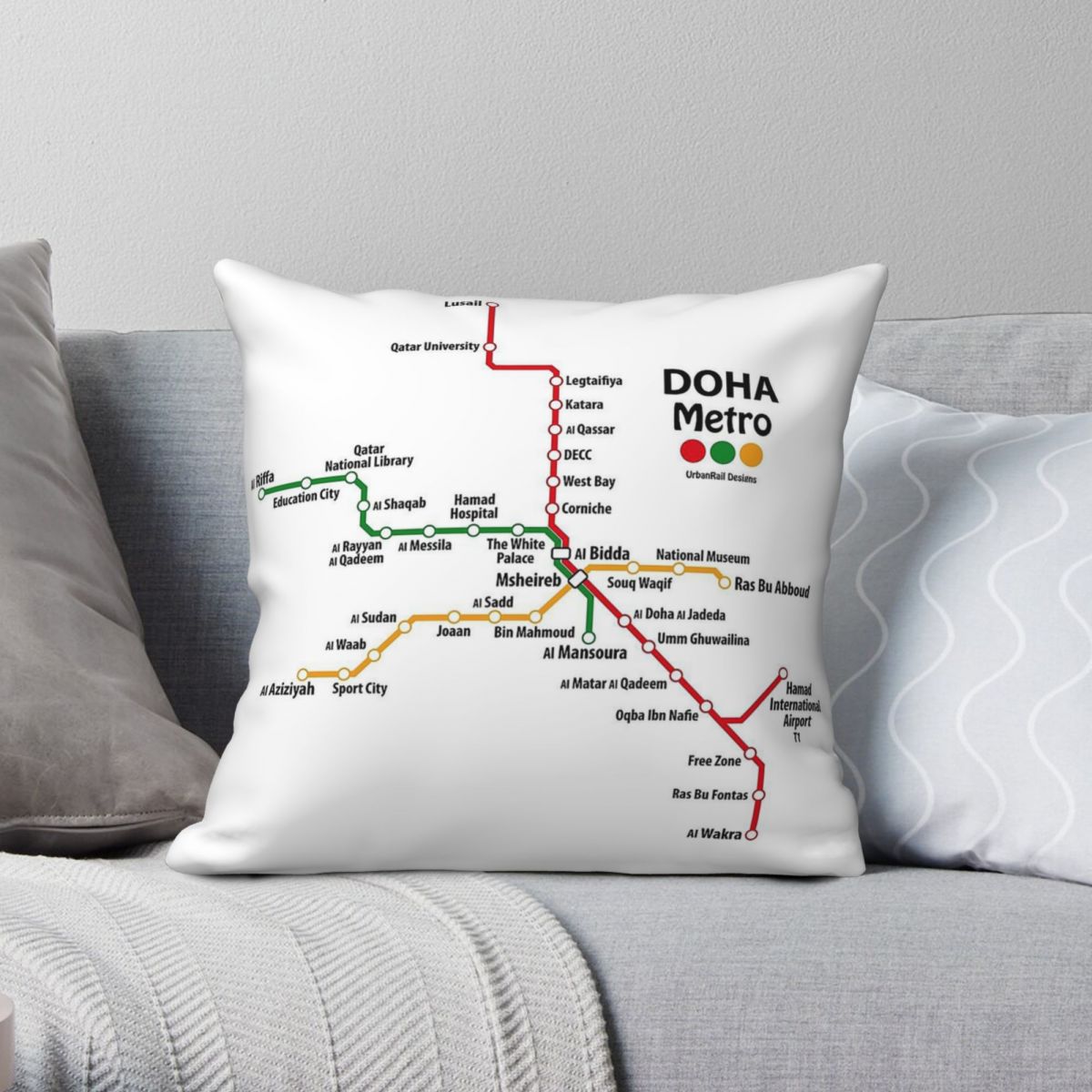 カタールドーハ地下鉄地図正方形枕カバーポリエステルリネンベル - Home Decor Qatar のレビューと価格