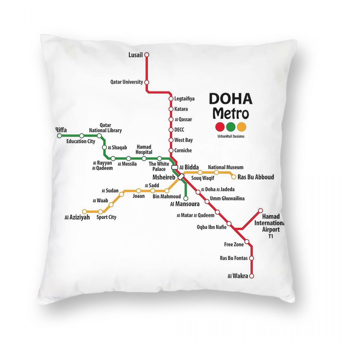 カタールドーハ地下鉄地図正方形枕カバーポリエステルリネンベル - Home Decor Qatar のレビューと価格