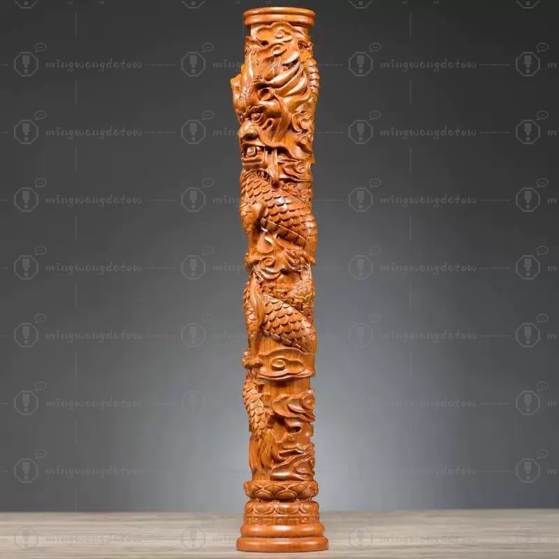 ローズウッド彫刻龍柱像、中国の十二支の龍の置物、家庭用および - Home Decor Statue のレビューと価格