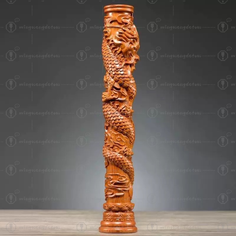 ローズウッド彫刻龍柱像、中国の十二支の龍の置物、家庭用および - Home Decor Statue のレビューと価格