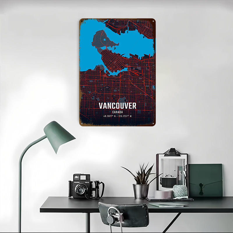 バンクーバー市内地図メタルポスターカスタムウォールアートレト - Home Decor Vancouver のレビューと価格