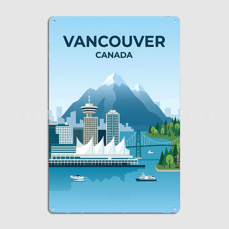 バンクーバーカナダスカイライン旅行風景ポスターレトロガレージ - Home Decor Vancouver のレビューと価格
