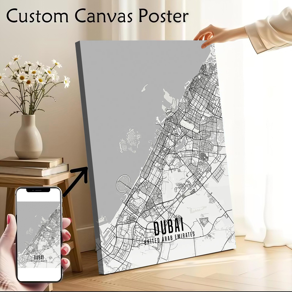 UAE ドバイ市地図ポスターキャンバスウォールアートパーソナ - Home Decor Uae のレビューと価格