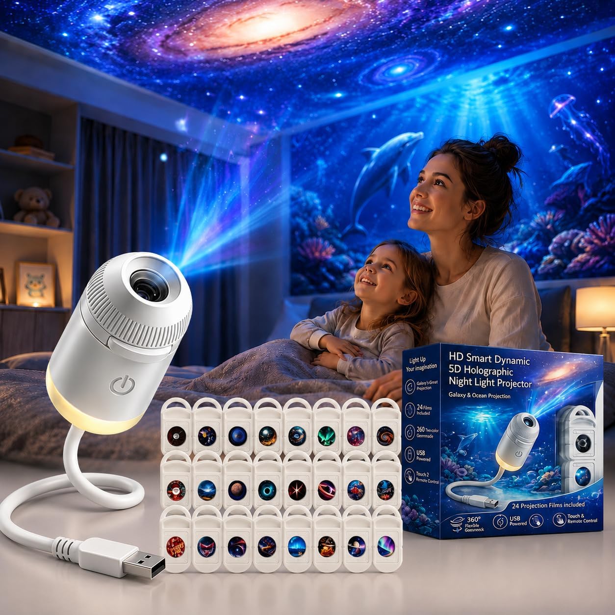 HDスマートダイナミック5Dホログラフィックナイトライトプロ - Home Decor Lighting のレビューと価格