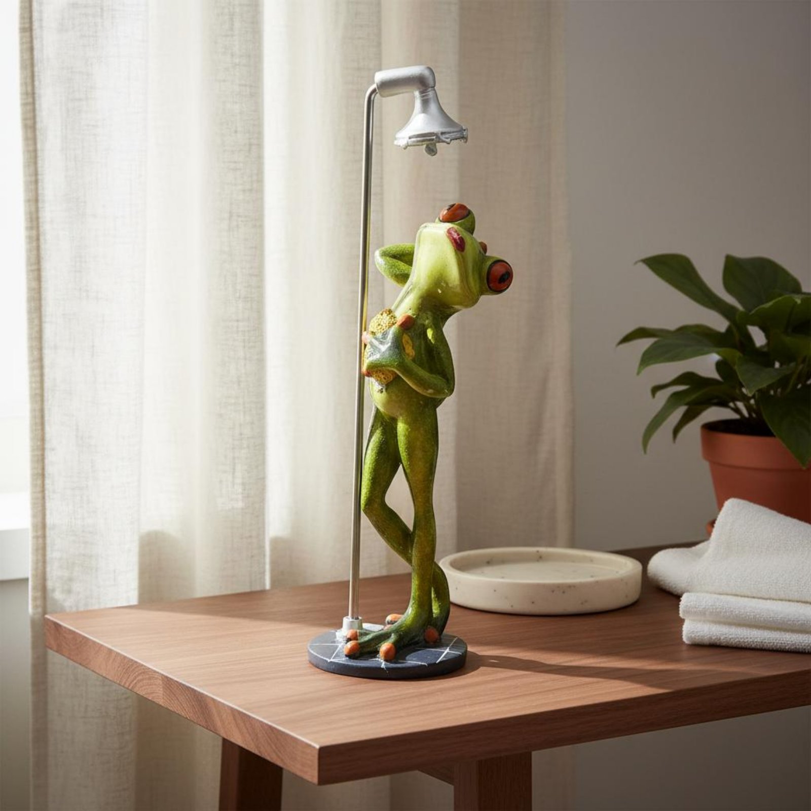 シャワー浴びるカエルの置物 素晴らしい贈り物 お風呂に入るカ - Home Decor Statue のレビューと価格