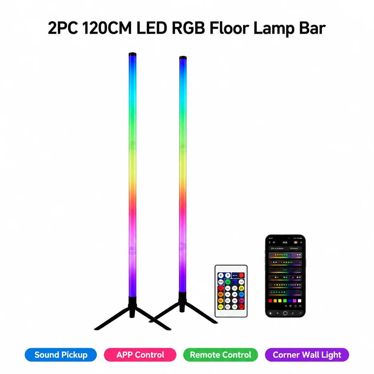 2個セット 120CM RGBフロアランプ、音に反応するLE - Home Decor Lighting のレビューと価格