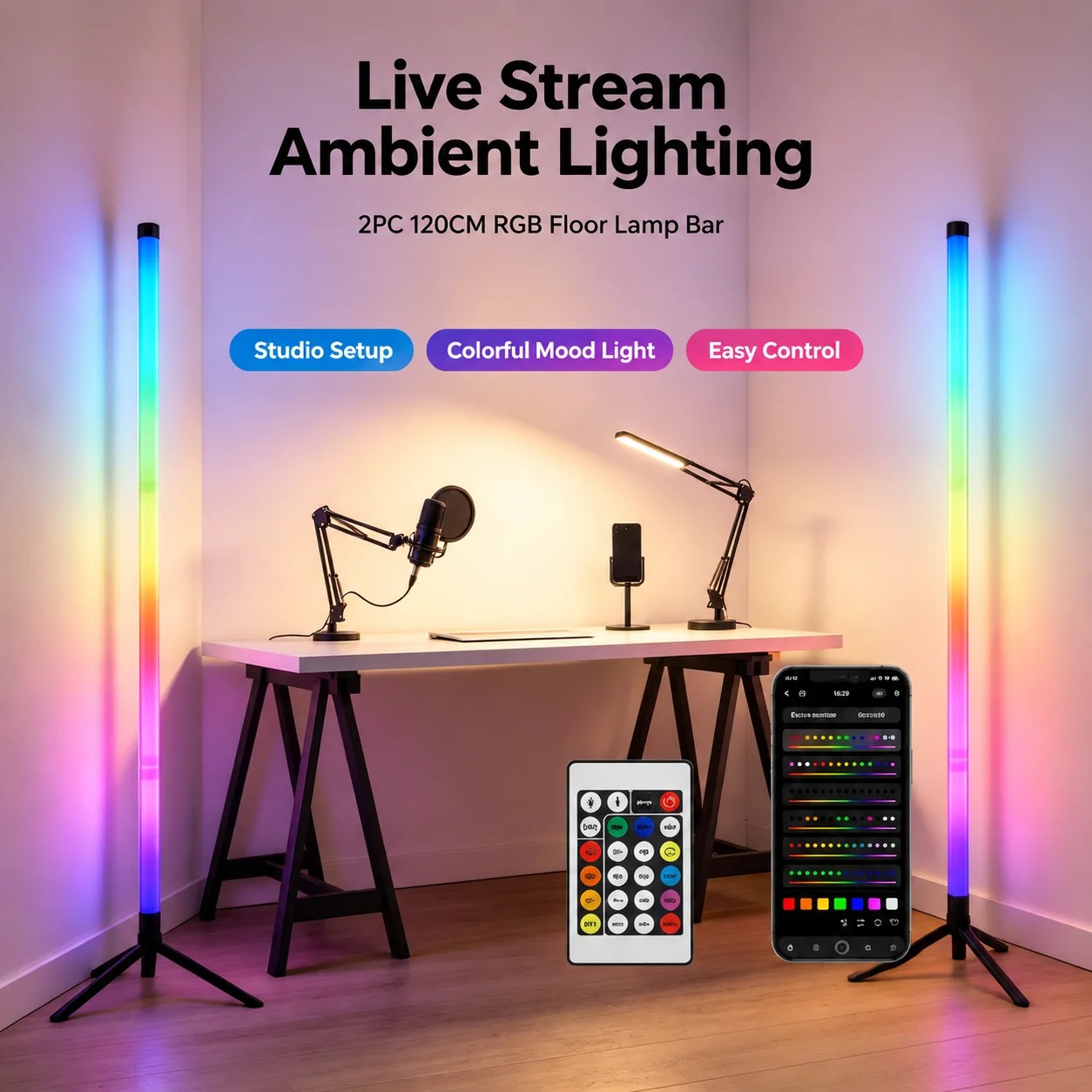2個セット 120CM RGBフロアランプ、音に反応するLE - Home Decor Lighting のレビューと価格