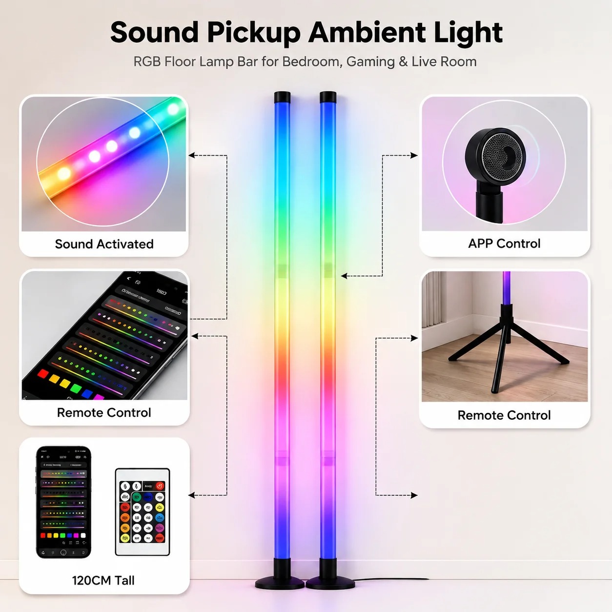 2個セット 120CM RGBフロアランプ、音に反応するLE - Home Decor Lighting のレビューと価格