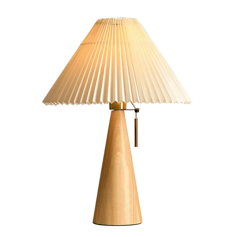 レトロプリーツテーブルランプ北欧無垢材ライト研究読書用寝室の - Home Decor Lighting のレビューと価格