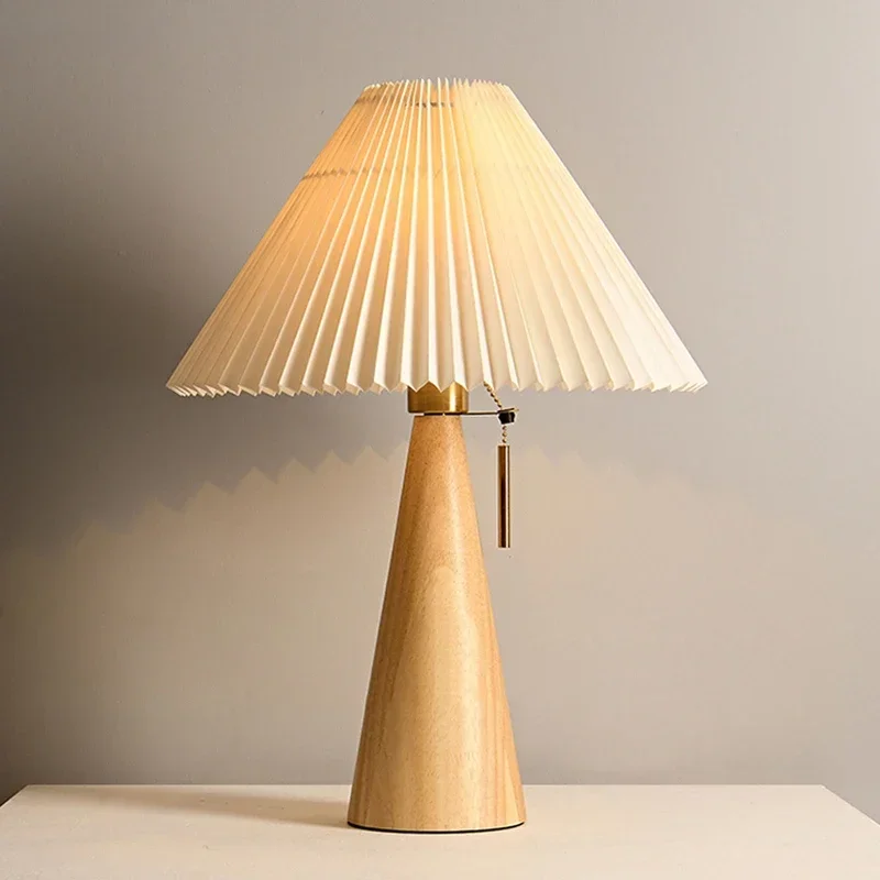 レトロプリーツテーブルランプ北欧無垢材ライト研究読書用寝室の - Home Decor Lighting のレビューと価格