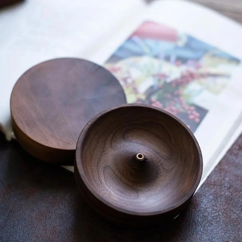 黒クルミ無垢材香炉手作り茶道ラウンド香炉沈香トレイホルダー家 - Home Decor Humacao のレビューと価格