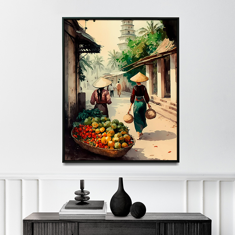 ベトナムの村ポスター アジア市場の風景 キャンバス絵画 ヴィ - Home Decor Market のレビューと価格