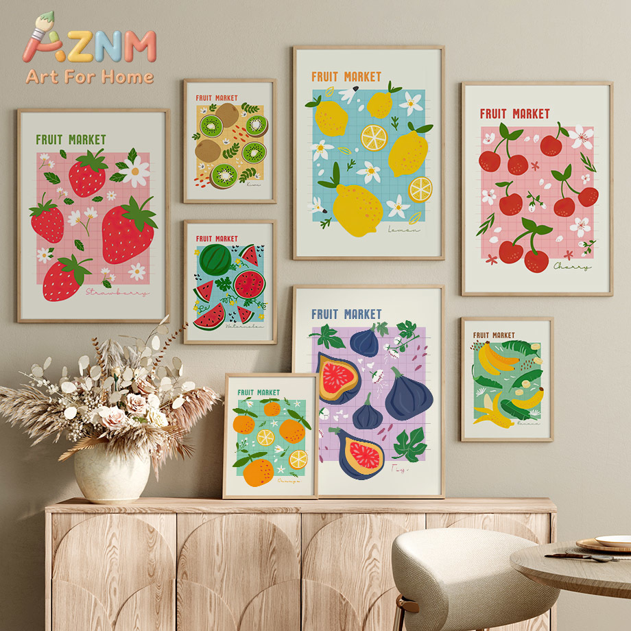 AZNM フルーツマーケット キャンバスウォールアート カラ - Home Decor Market のレビューと価格